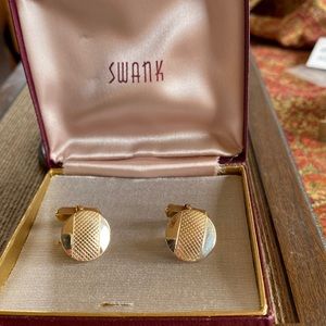 Vintage SWANK marked yellow 1/20 12K gold filled round square toggle cuff links